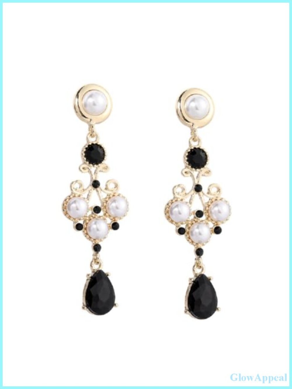 Black Pearl Teardrop Earrings Chandelier Tassel Vintage Drop Earrings Women